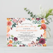 Invitation Aquarelle Bourgogne Floral Graduation Party Photo (Debout devant)