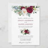 Invitation Aquarelle Bourgogne Floral Greenery Mariage photo (Devant)