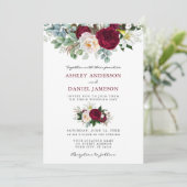 Invitation Aquarelle Bourgogne Floral Greenery Mariage photo (Debout devant)