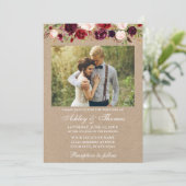 Invitation Aquarelle Bourgogne Floral Kraft Mariage photo (Debout devant)