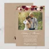 Invitation Aquarelle Bourgogne Floral Kraft Mariage photo (Devant / Derrière)