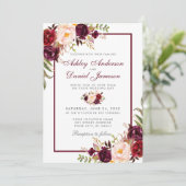 Invitation Aquarelle Bourgogne Floral Mariage Argent (Debout devant)