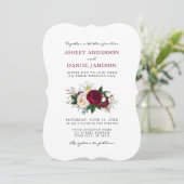 Invitation Aquarelle Bourgogne Floral Mariage BR (Debout devant)
