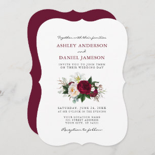 Invitation Aquarelle Bourgogne Floral Mariage BR