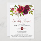 Invitation Aquarelle Bourgogne Floral Mariage Couples Douche (Devant)