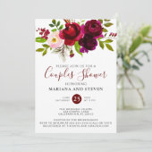 Invitation Aquarelle Bourgogne Floral Mariage Couples Douche (Debout devant)