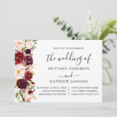 Invitation Aquarelle Bourgogne Floral Mariage de calligraphie (Debout devant)