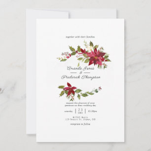 Invitation Aquarelle Bourgogne Floral Mariage de Noël