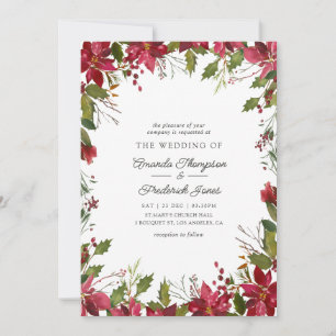 Invitation Aquarelle Bourgogne Floral Mariage de Noël
