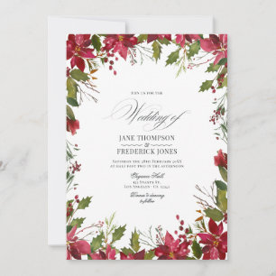 Invitation Aquarelle Bourgogne Floral Mariage de Noël