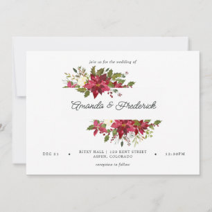 Invitation Aquarelle Bourgogne Floral Mariage de Noël