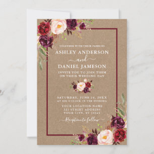 Invitation Aquarelle Bourgogne Floral Mariage Kraft