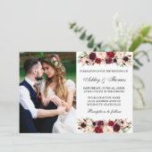 Invitation Aquarelle Bourgogne Floral Mariage photo (Debout devant)