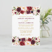 Invitation Aquarelle Bourgogne Floral Or moderne Mariage (Debout devant)