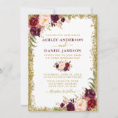 Invitation Aquarelle Bourgogne Floral Parties scintillant or (Devant)
