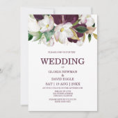 Invitation Aquarelle Bourgogne Floral QR Code Mariage (Devant)