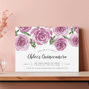 Invitation Aquarelle Bourgogne Floral Roses Quinceañera