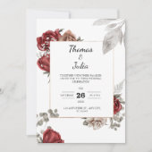 Invitation Aquarelle Bourgogne Floral Simple Mariage (Devant)