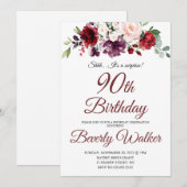 Invitation Aquarelle Bourgogne Florale 90e Anniversaire surpr (Devant / Derrière)