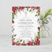 Invitation Aquarelle Bourgogne Florale Première Communion Sai (Debout devant)