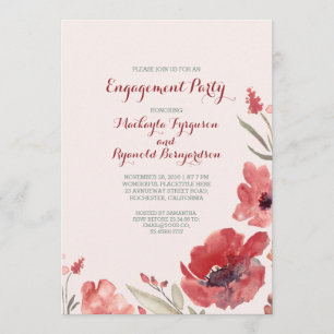 Invitation Aquarelle Bourgogne Florales mignonnes fiançailles
