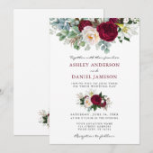 Invitation Aquarelle Bourgogne Flore Mariage B (Devant / Derrière)