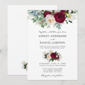 Invitation Aquarelle Bourgogne Flore Vert Mariage W (Devant / Derrière)