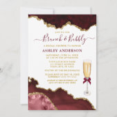 Invitation Aquarelle Bourgogne Gold Marble Bridal Brunch (Devant)