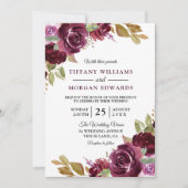 Invitation Aquarelle Bourgogne Mariage Fleurs de Berry (Devant)