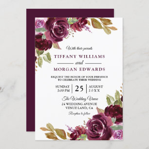 Invitation Aquarelle Bourgogne Mariage Fleurs de Berry