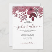 Invitation Aquarelle Bourgogne Mariage Floral (Devant)
