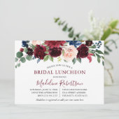 Invitation Aquarelle Bourgogne Mixte Floral Bridal Lunch (Debout devant)