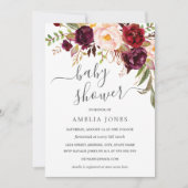 Invitation Aquarelle Bourgogne moderne Baby shower Floral (Devant)