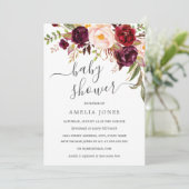 Invitation Aquarelle Bourgogne moderne Baby shower Floral (Debout devant)