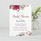 Invitation Aquarelle Bourgogne moderne Fête des mariées flora (Debout devant)