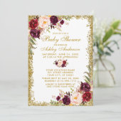 Invitation Aquarelle Bourgogne Parties scintillant Florale Ba (Debout devant)