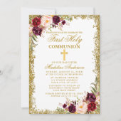 Invitation Aquarelle Bourgogne Parties scintillant florale Pr (Devant)