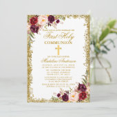 Invitation Aquarelle Bourgogne Parties scintillant florale Pr (Debout devant)