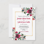 Invitation Aquarelle Bourgogne rose cadre or floral mariage (Devant)