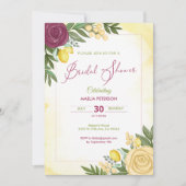 Invitation Aquarelle Bourgogne Rose & douche au citron (Devant)