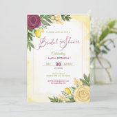 Invitation Aquarelle Bourgogne Rose & douche au citron (Debout devant)