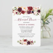 Invitation Aquarelle Bourgogne rose Floral Dîner de répétitio (Debout devant)