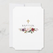 Invitation Aquarelle Bourgogne rose Floral Frame Baptême (Dos)