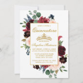 Invitation Aquarelle Bourgogne rose Floral Quinceanera (Devant)