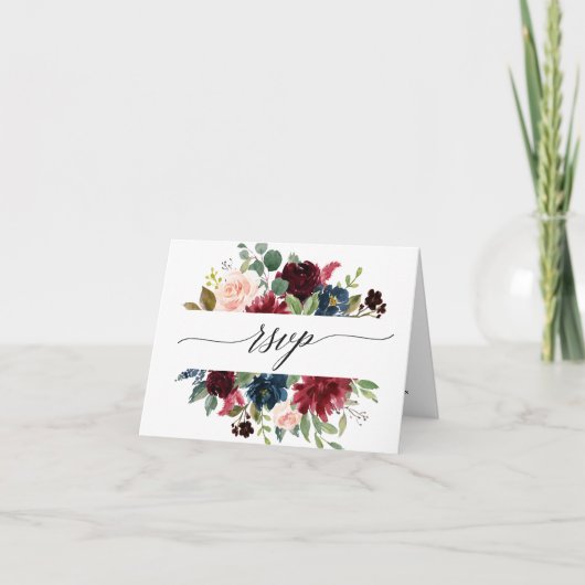 Invitation Aquarelle Bourgogne Rouge Blush Floral RSVP (Devant)