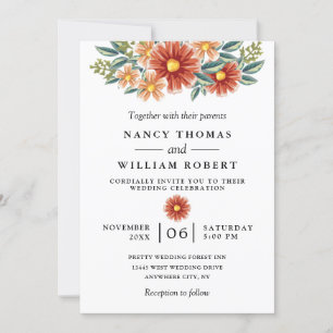 Invitation Aquarelle Bourgogne Rouge Floral Russe Boho Mariag