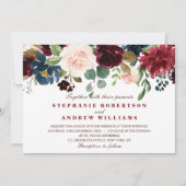 Invitation Aquarelle Bourgogne Rouge Marine bleu Floral Boho (Devant)