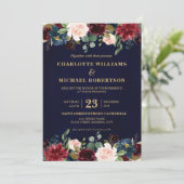 Invitation Aquarelle Bourgogne Rouge Marine Floral Russe Boho (Debout devant)