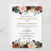Invitation Aquarelle Bourgogne Rouge Marine Floral Russe Boho (Devant)