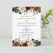 Invitation Aquarelle Bourgogne Rouge Marine Floral Russe Boho (Debout devant)